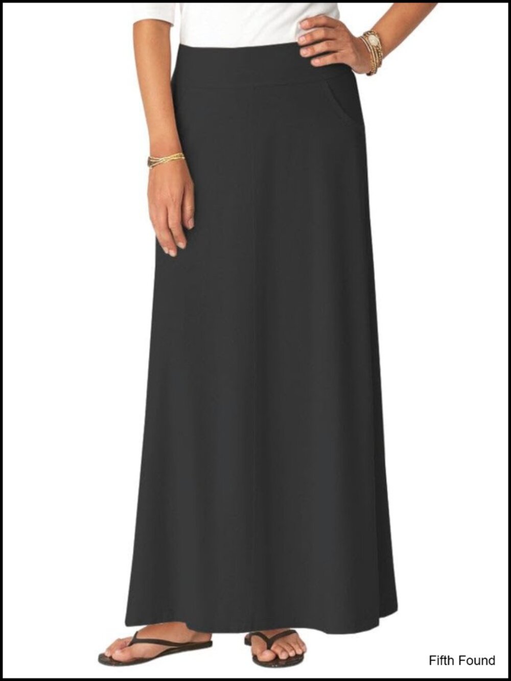 Stretch Cotton Knit Western Style A-Line Maxi Skirt Jeans-Style Pockets